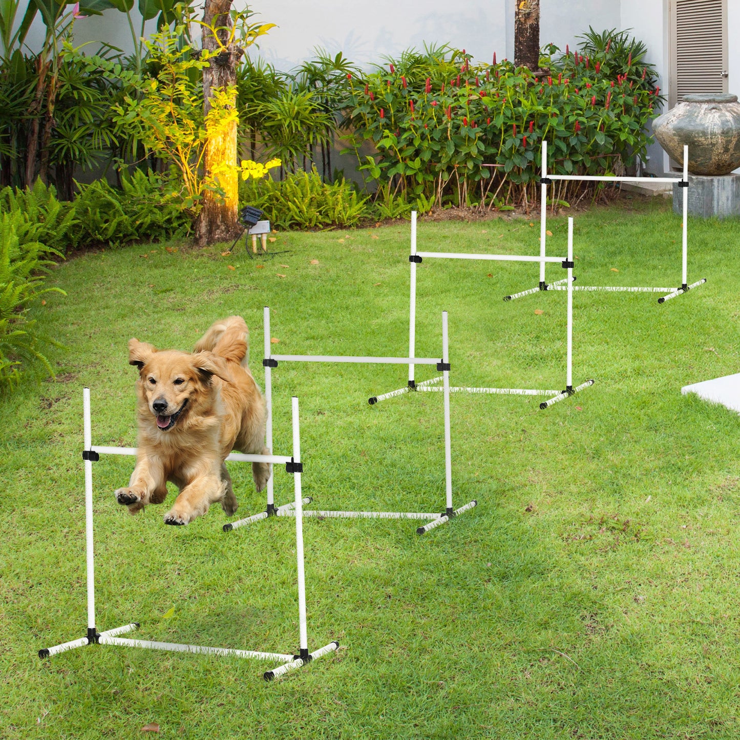 4-Piece Dog Agility Training Set with Adjustable Jumping Poles