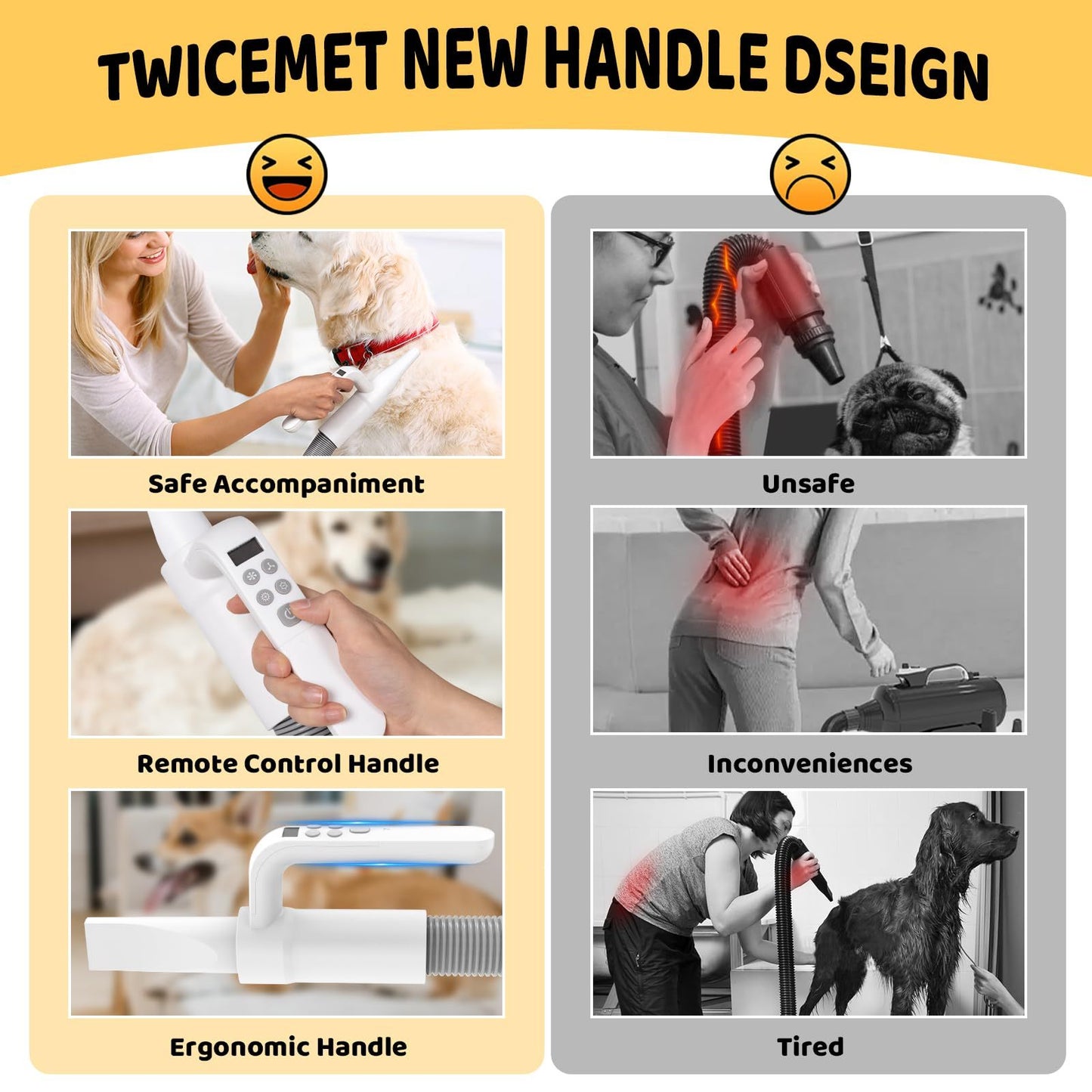 4-in-1 Smart Handle Pet Hair Dryer – High-Speed Negative Ion Drying for Dogs & Cats