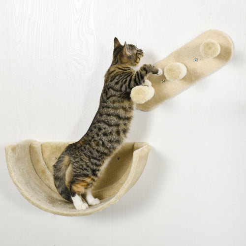 PawHut 4-Piece Cat Wall Shelf Set with Hammock & Scratching Post