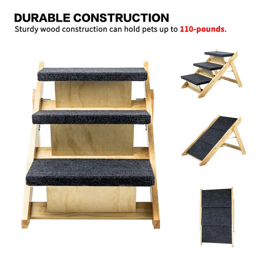 Level Foldable Wood Pet Stairs