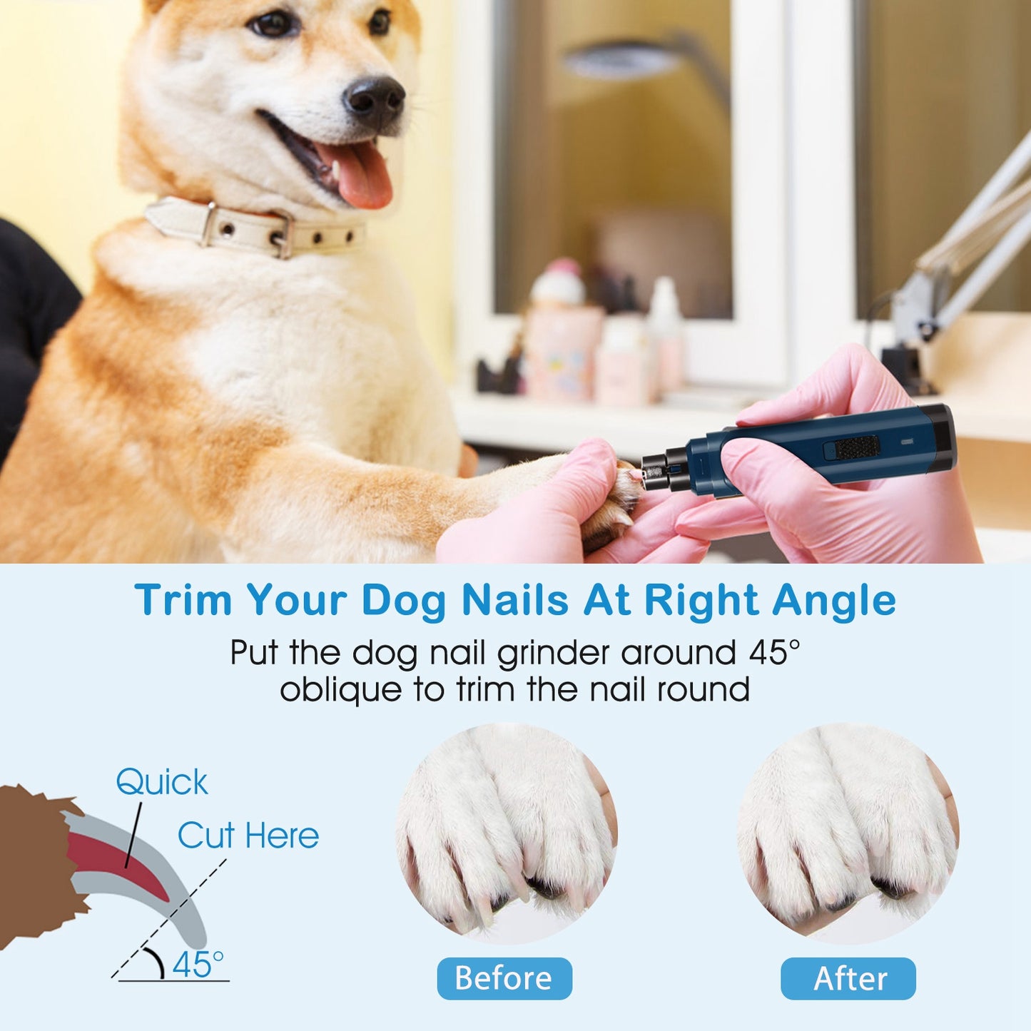 Dog & Cat Nail Grinder – 2 Speeds, Quiet, Cordless