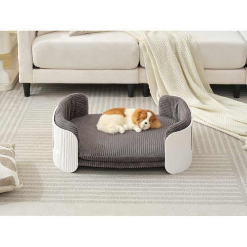 Scandinavian Cat Sofa, Elevated Bed with Removable Cover, White & Grey
