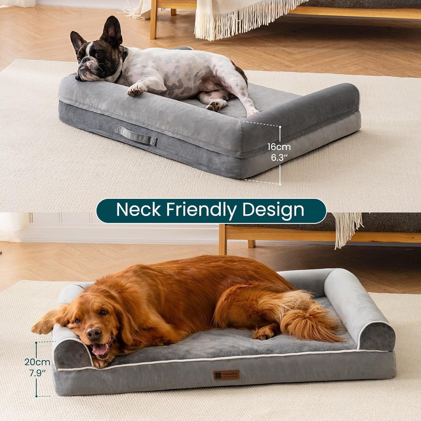 MEWOOFUN XL Orthopedic Dog Bed, Waterproof Grey