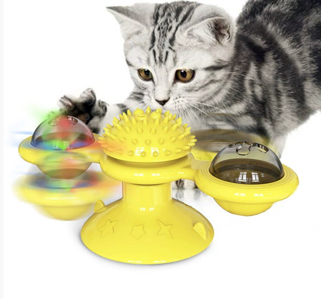 Cat Entertainment Set – Rotating Disk, Feather Teasers, Tumbler & Windmill Toy for Active Cats