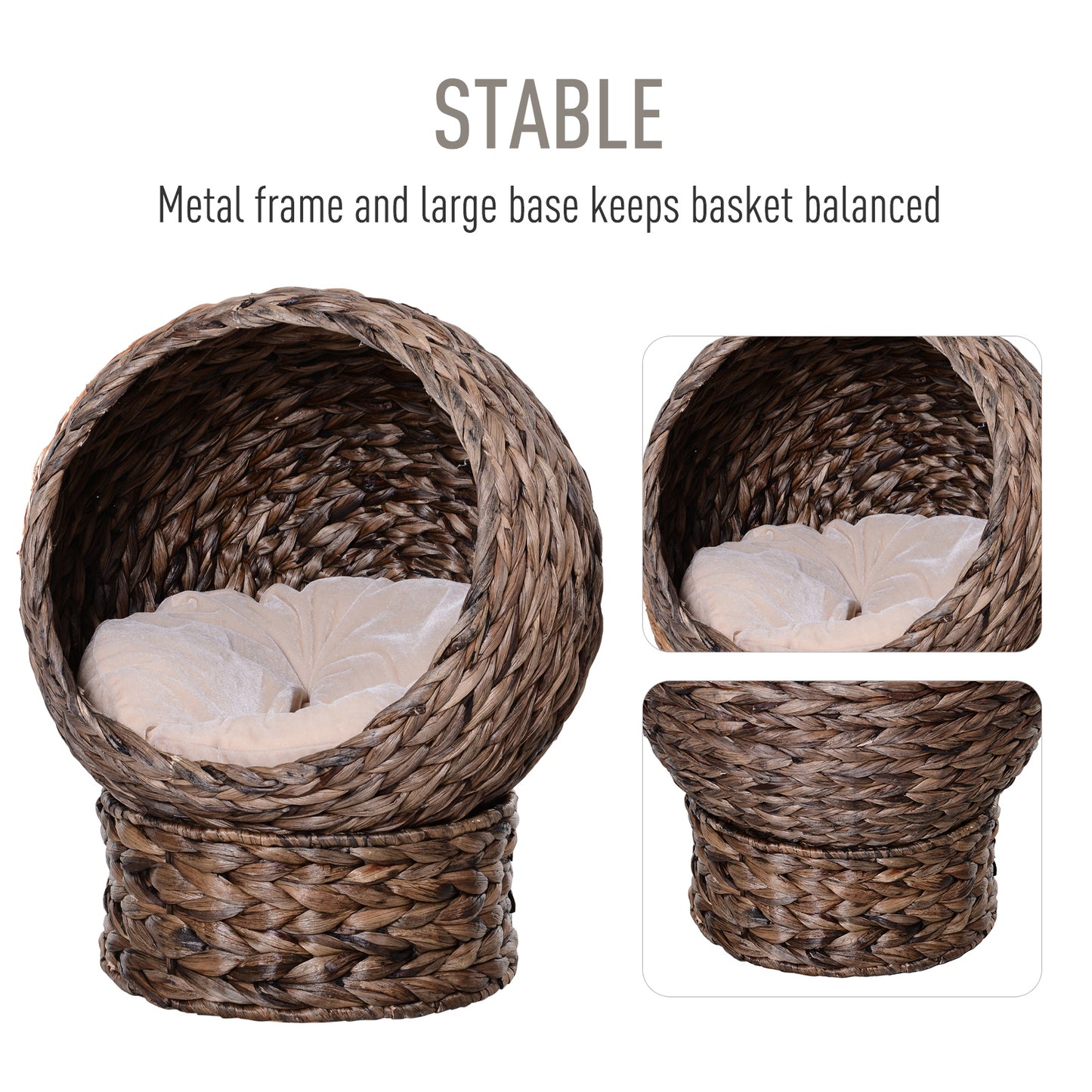 Handmade Wicker Elevated Cat Bed – Dark Brown with Cushion