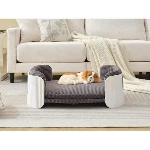 Scandinavian Cat Sofa, Elevated Bed with Removable Cover, White & Grey