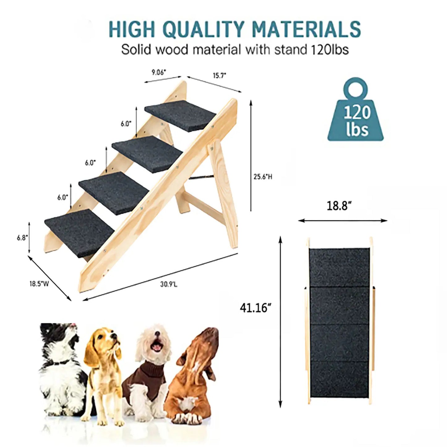 Level Foldable Wood Pet Stairs