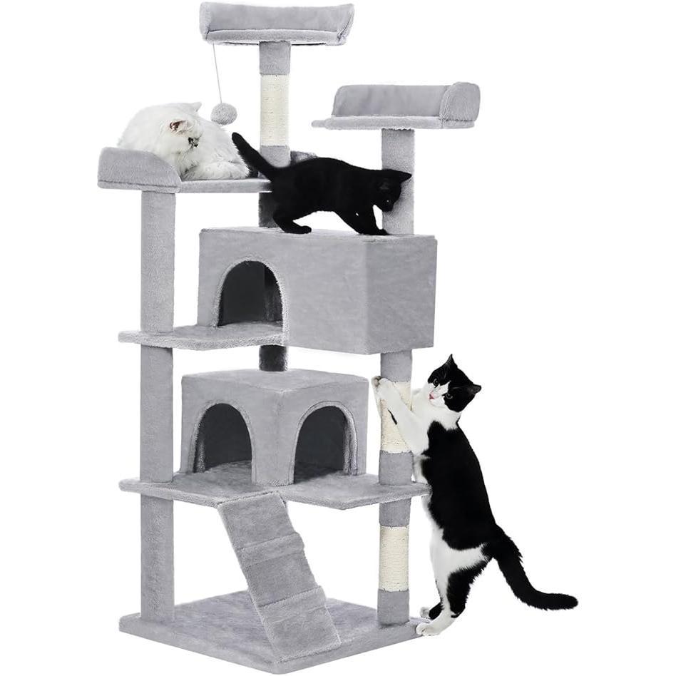 Made4Pets 56" Multi-Level Cat Tree with Apartments & Toys – Light Gray