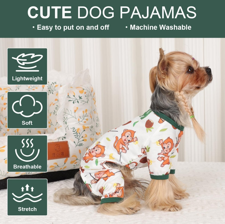 Brown Monkey Dog Pajamas – Soft Pet Onesie for Small Dogs & Cats