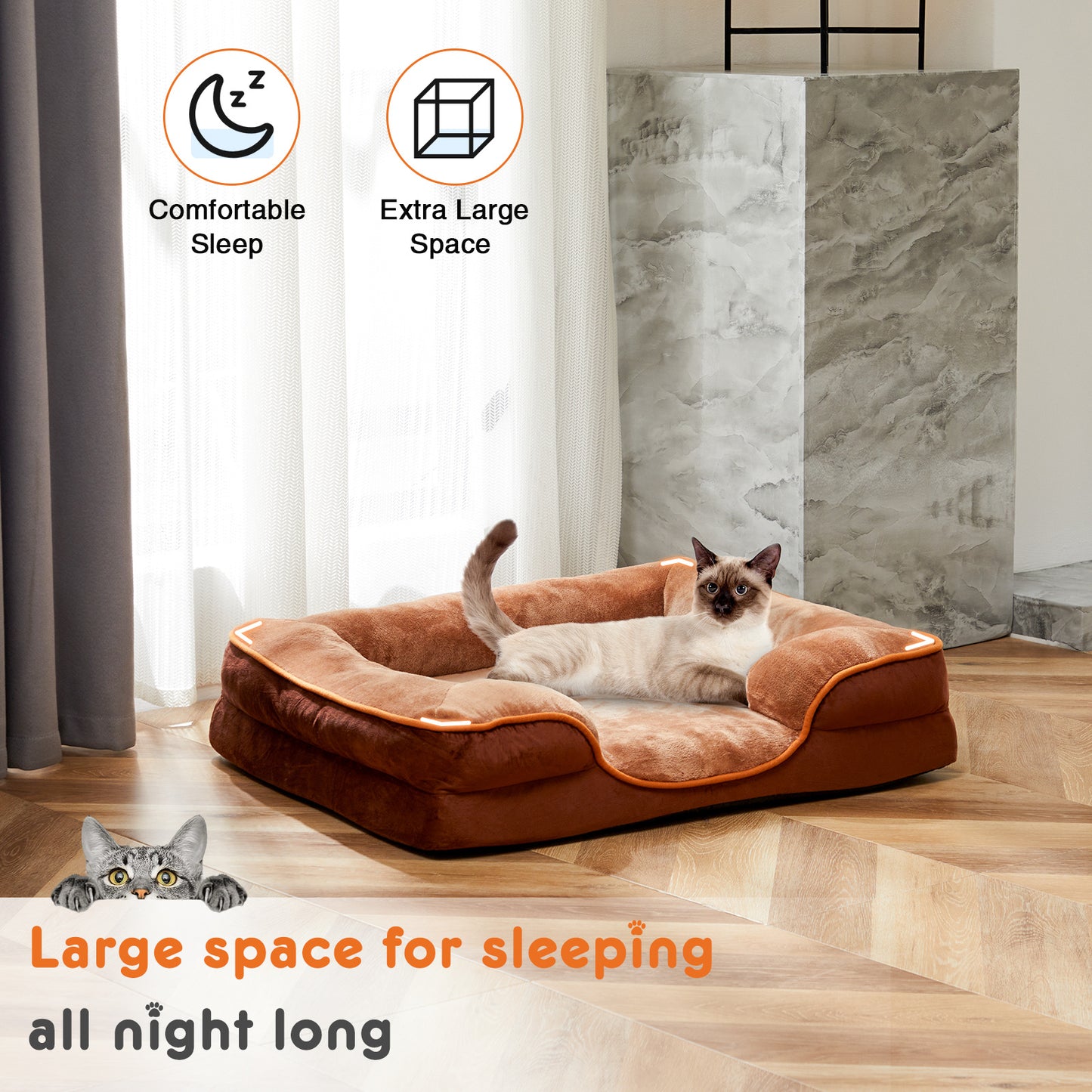Memory Foam Pet Bed with Washable Cover & Non-Slip Base