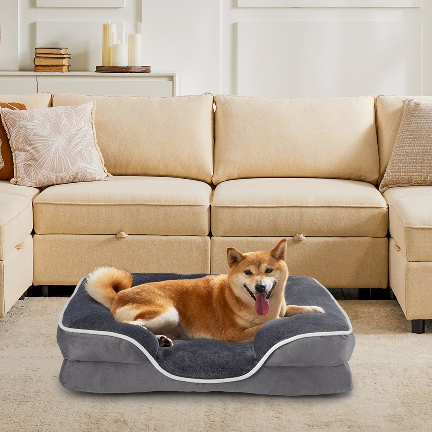 Memory Foam Pet Bed with Washable Cover & Non-Slip Base