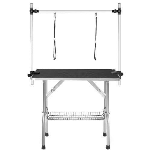 Professional Large Dog Grooming Table with Adjustable Armrests, Lasso, and Grid Tray