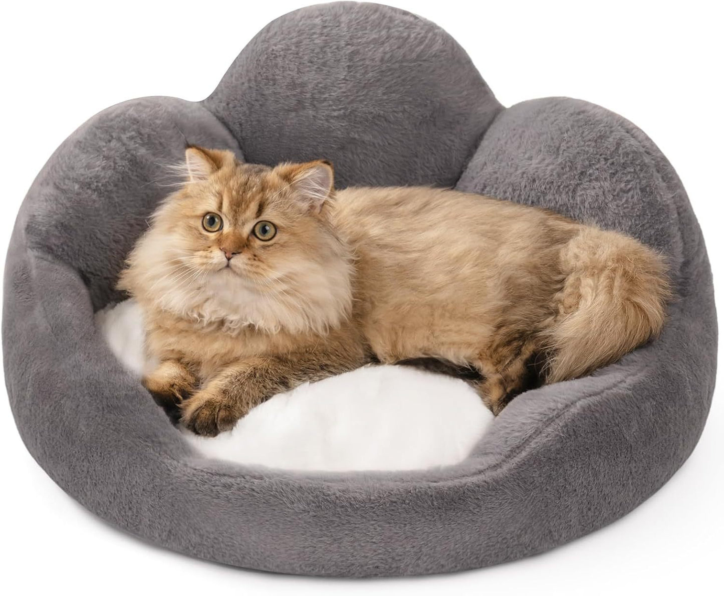 MEWOOFUN Fluffy Cat & Small Dog Bed – Washable, Non-Slip, 23" Grey