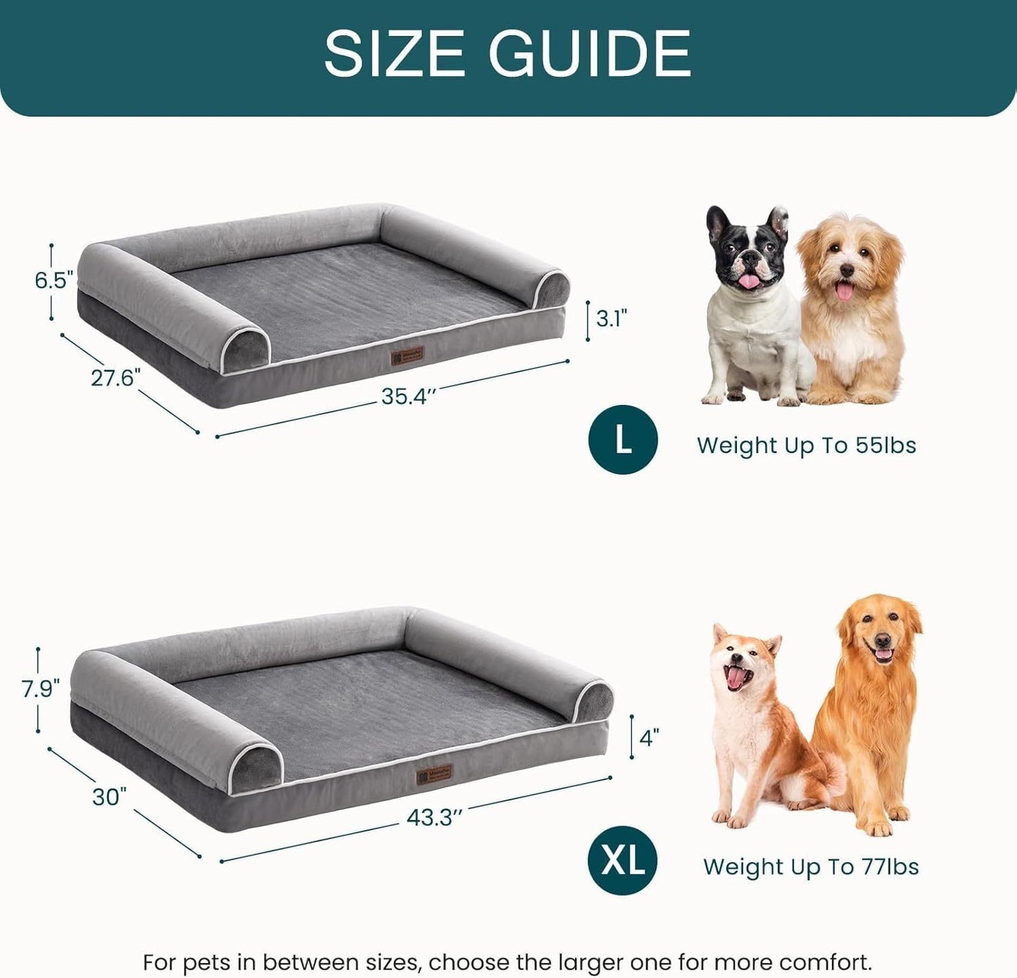 MEWOOFUN XL Orthopedic Dog Bed, Waterproof Grey