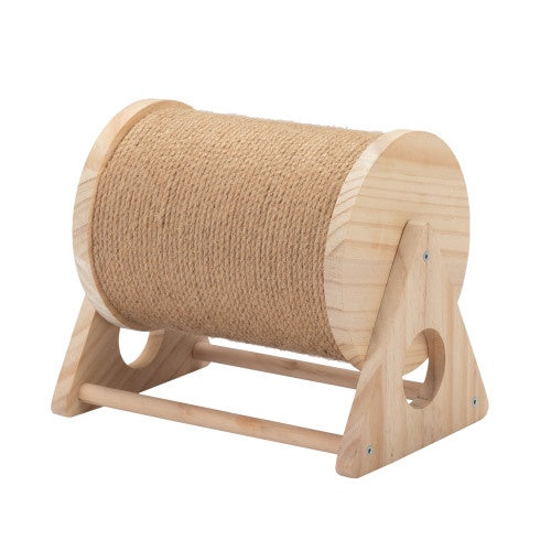 Wooden Cat Scratch Post – 360° Rotating Cat Toy With Bell