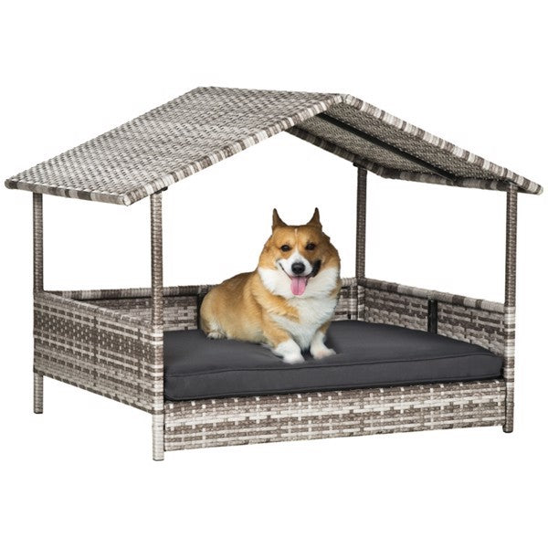 Rattan Dog Bed & Pet Sofa with Cozy Tent