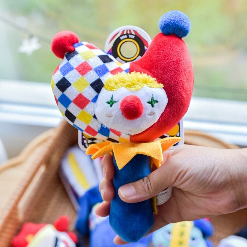 Interactive Plush Dog Toy Bundle - Clown Wobble Hammer & Bunny Squeeze Hat 2-Pack