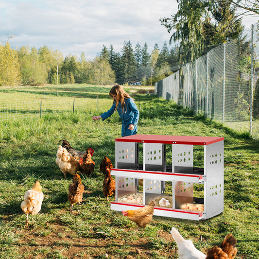Compact 6-Compartment Red Iron Pet House with Sloping Roof
