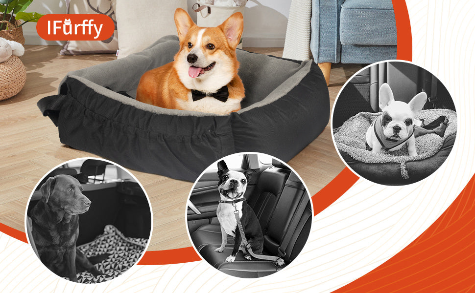 Dog Car Seat – Booster with Storage & Safety Leash
